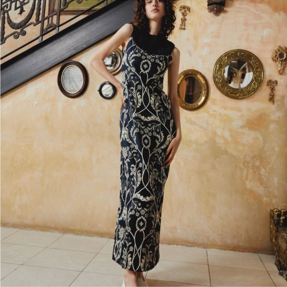 nwt Agua by Agua Bendita Navy and Cream Maxi Skirt